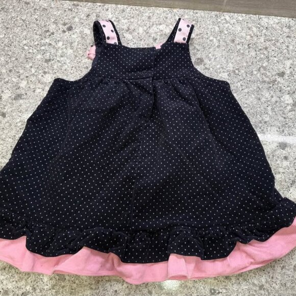 Vtg Rare Editions Navy & Pink Polka Dots Ballet Theme Corduroy Dress-Size 24 Mo. - Picture 4 of 10